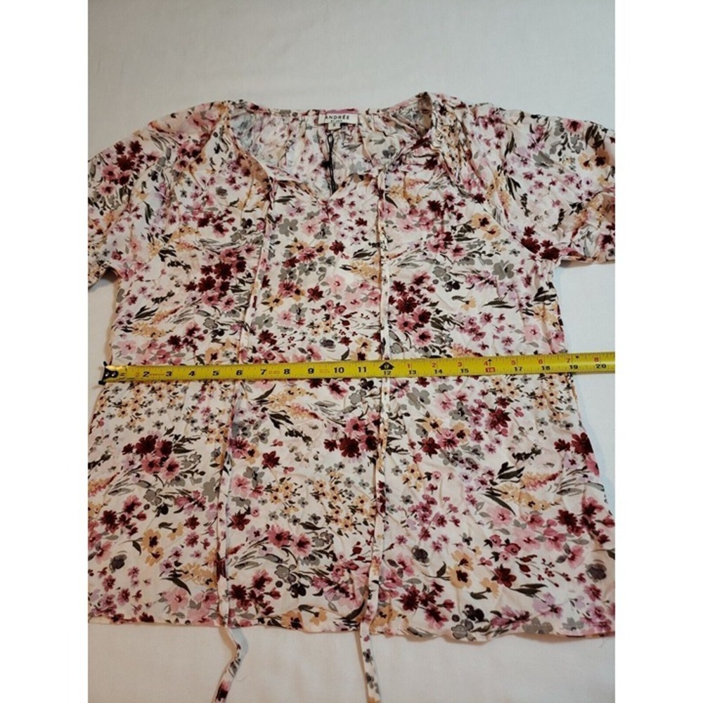 Andrée By Unit Red Olive & Mustard Floral Long Sleeve Blouse Tie Neck Size S - Picture 11 of 12